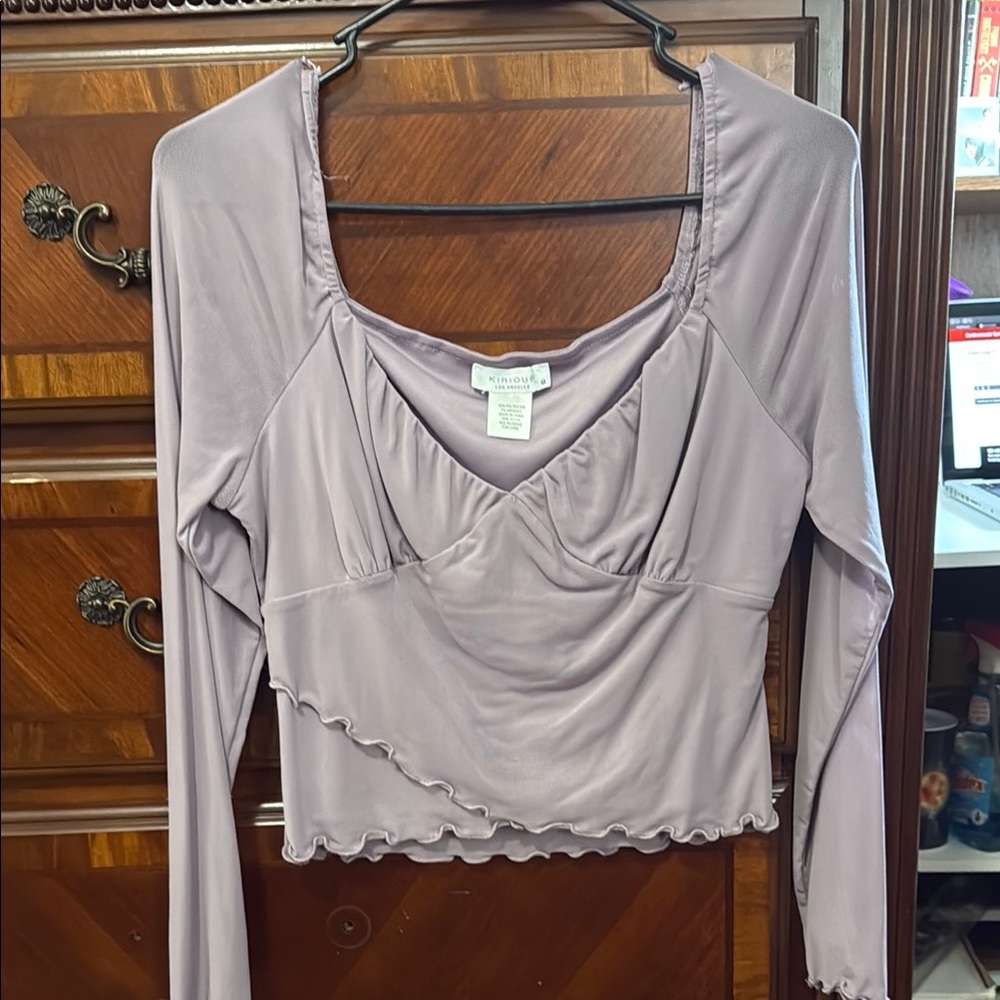 SHEIN Gray Asymmetrical Ruched Long Sleeve Blouse